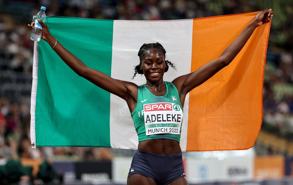 Ireland’s Rhasidat Adeleke celebrates breaking the national record. Photograph: Morgan Treacy/Inpho