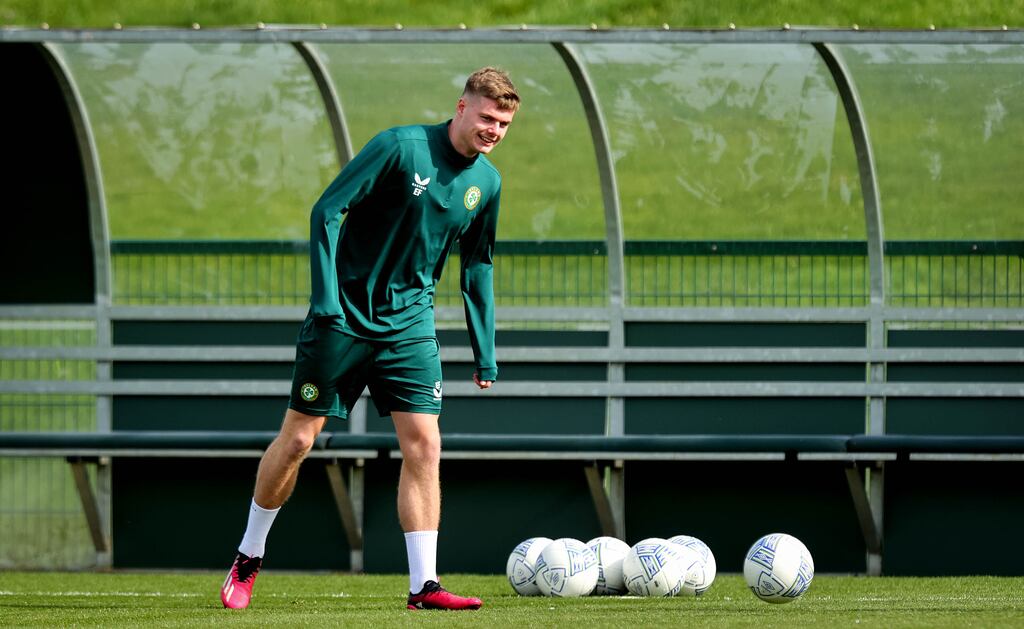 Evan Ferguson during Ireland training this week. Photograph: Ryan Byrne/Inpho