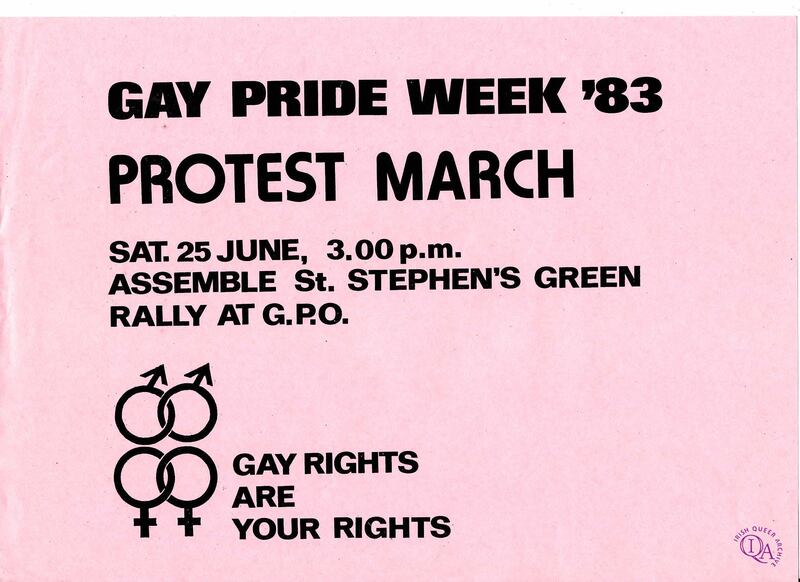 The first official Pride march in Dublin met at St Stephen's Green and marched to the GPO on June 25th, 1983. Photograph: Irish Queer Archive