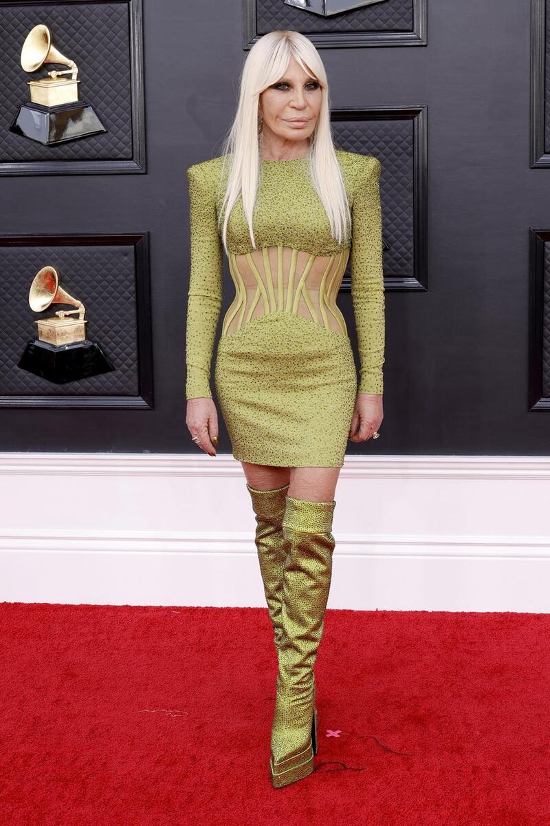 Donatella Versace at the music awars on Sunday. Photograph: Frazer Harrison/Getty Images for The Recording Academy