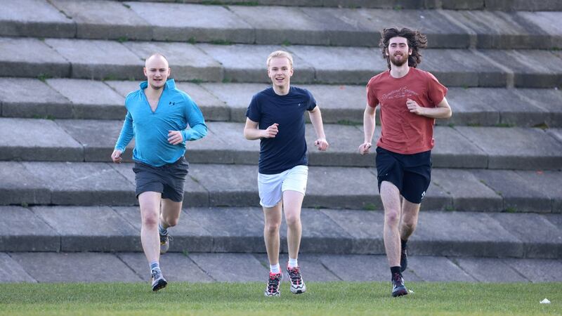 Conor  training with friends Johann Hedlund and Jack Murphy (right). Photograph: Dara Mac Dónaill