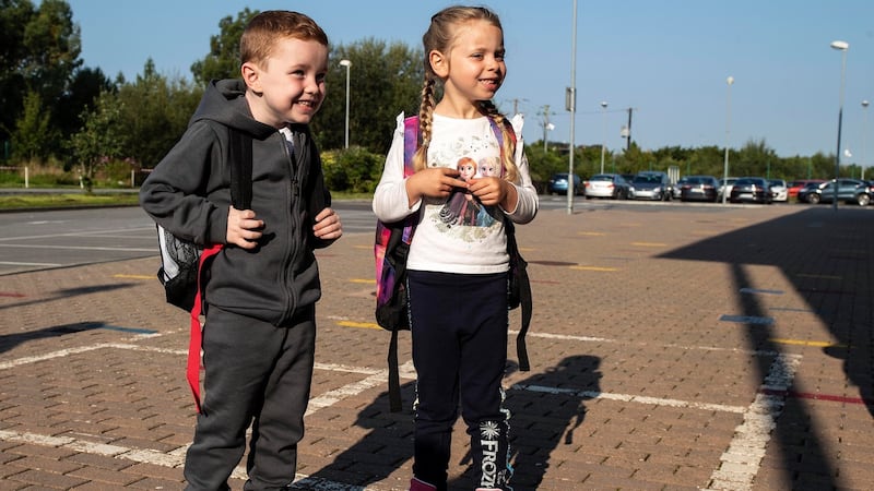 Jayden Hogan and Caitlin Reid, both four, who started in Junior Infants at Lusk Educate Together primary school. Photograph: Damien Eagers