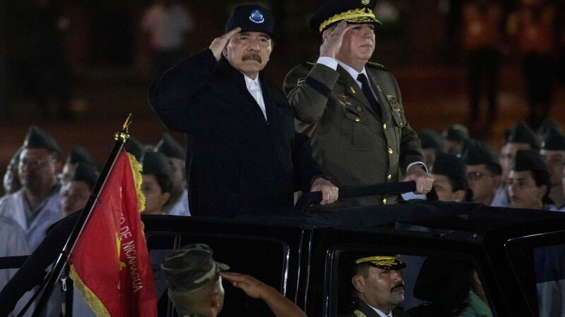 Nicaragua’s president Daniel Ortega and commander-in-chief of the Nicaraguan army, Gen Julio Aviles, during a ceremony on February 21st, 2020. Photograph: INTI OCON/AFP via Getty Images