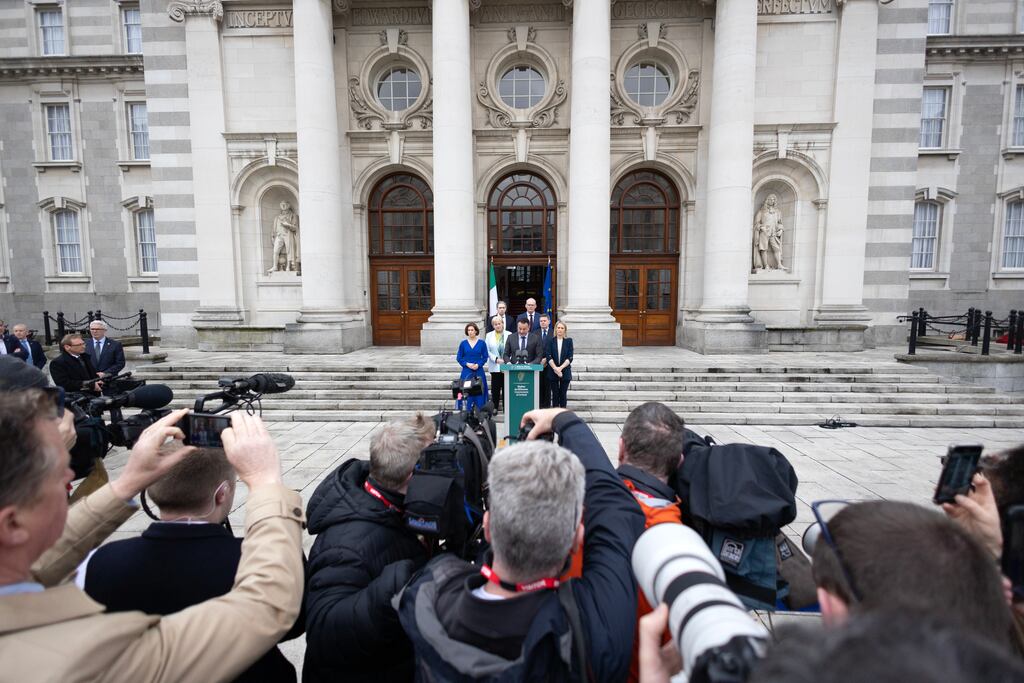 Leo Varadkar announced his resignation as Taoiseach and leader of Fine Gael on the steps of Government Buildings. Photograph: Collins Photos
