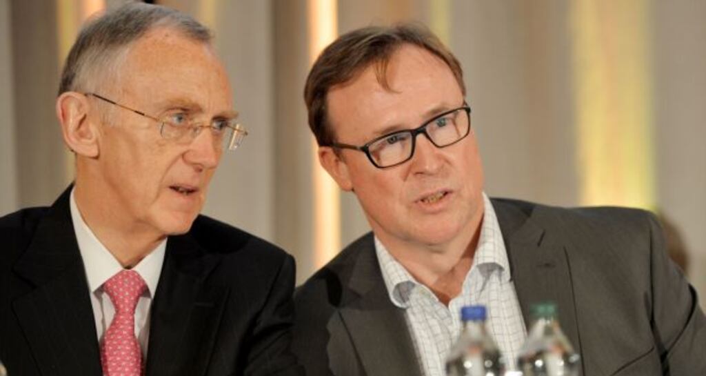 Outgoing Aryzta chairman Gary McGann (left) with chief executive Kevin Toland. File photograph: Alan Betson/The Irish Times