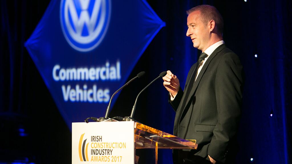 Alan Bateson, managing director, Volkswagen Commercial Vehicles Ireland speaking at the Irish Construction Awards 2017.