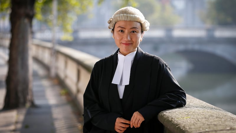 Fei Liang, Ireland’s  first Chinese-born barrister, outside the Four Courts after being called to the Bar at the Supreme Court. Photograph: Crispin Rodwell