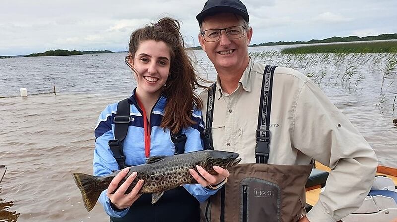 Almha McDonnell, winner of the Irish ladies’ flyfishing trial on Lough Corrib, with her father Cathal