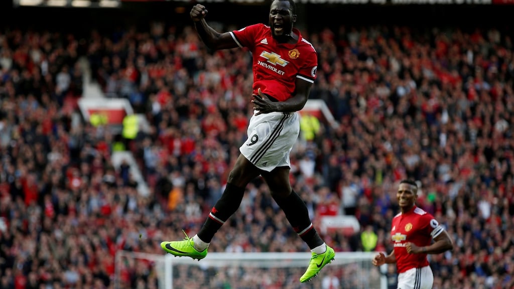 Record revenues: Manchester United’s Romelu Lukaku celebrates scoring the club’s third club against Everton at Old Trafford last Sunday. Photograph: Andrew Yates/Reuters.