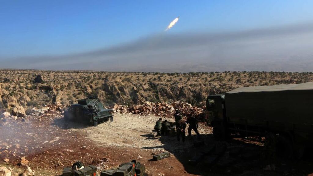Iraqi Kurdish forces take part in an operation backed by US-led strikes in the northern Iraqi town of Sinjar on Thursday. Photograph: Safin Hamed/AFP/Getty Images