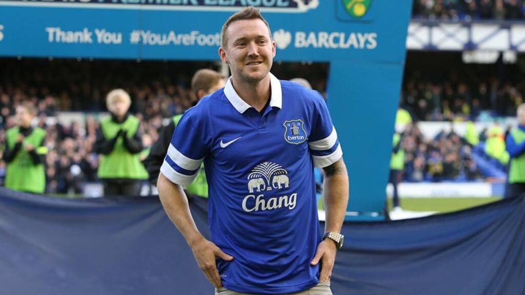 Everton’s new signing Aiden McGeady is unveiled before the Barclays Premier League match against Norwich City at Goodison Park today. Photograph: Peter Byrne/PA Wire