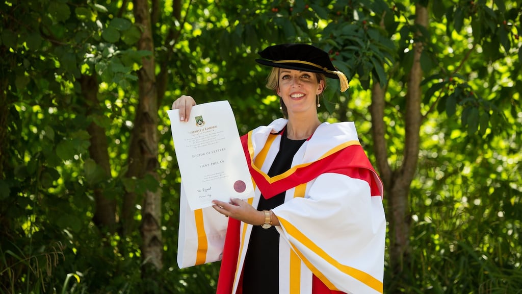 Vicky Phelan, who was recently conferred with an honorary doctorate  at University of Limerick. Photograph: Oisin McHugh True Media.
