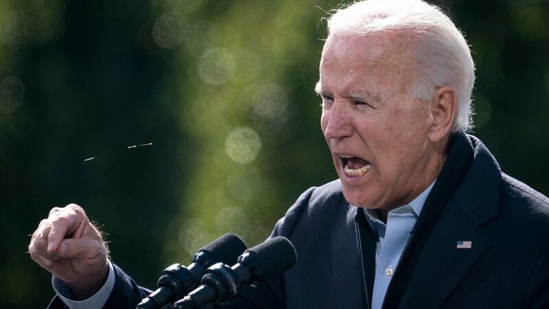Democratic presidential nominee Joe Biden speaks during a drive-in campaign rally in Durham, North Carolina. Photograph: Drew Angerer/Getty