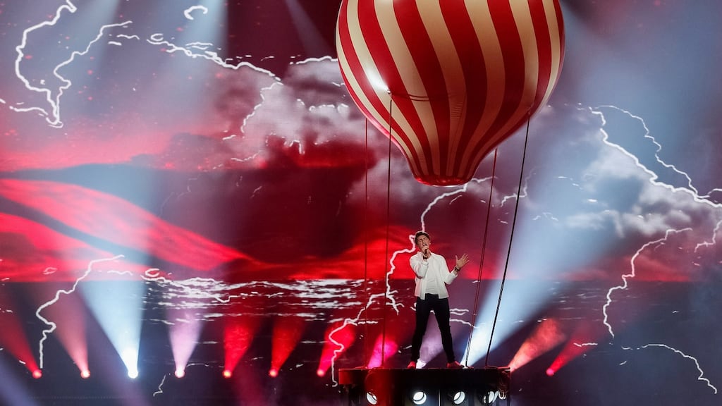 Brendan Murray performs “Dying to Try” at a dress rehearsal for the Eurovision Song Contest’s second semi-final in Kiev, Ukraine, on Thursday. Photograph: Gleb Garanich/Reuters