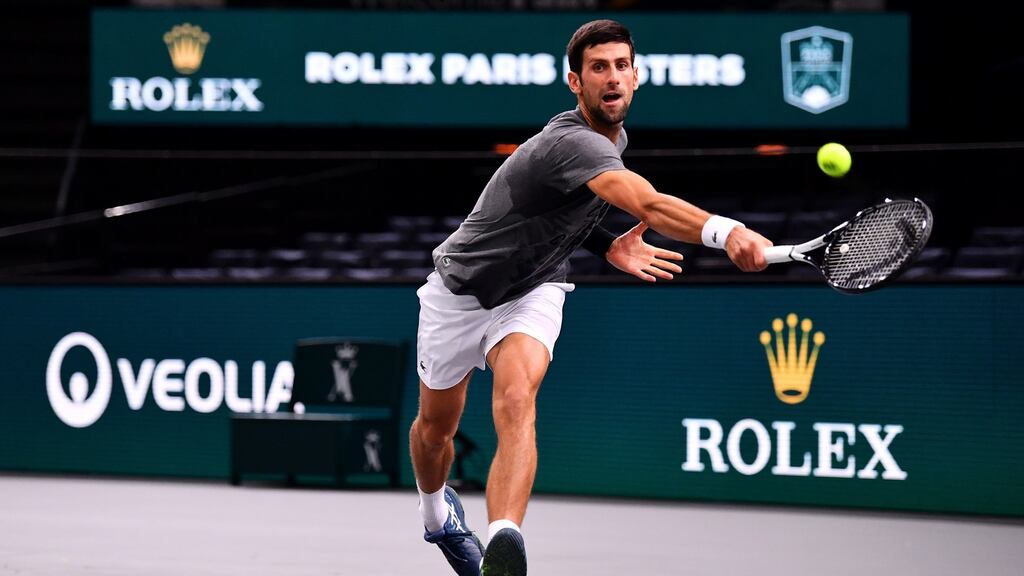 Novak Djokovic at the AccorHotels Arena ahead of the Paris Masters. Photograph: Justin Setterfield/Getty Images