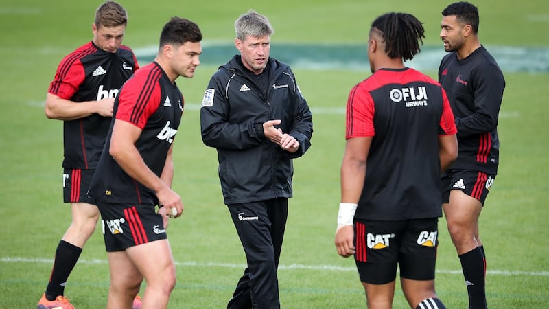 Crusaders assistant coach Ronan O’Gara at Christchurch Stadium, New Zealand in April 2019. Photograph: Martin Hunter/Photosport/Inpho