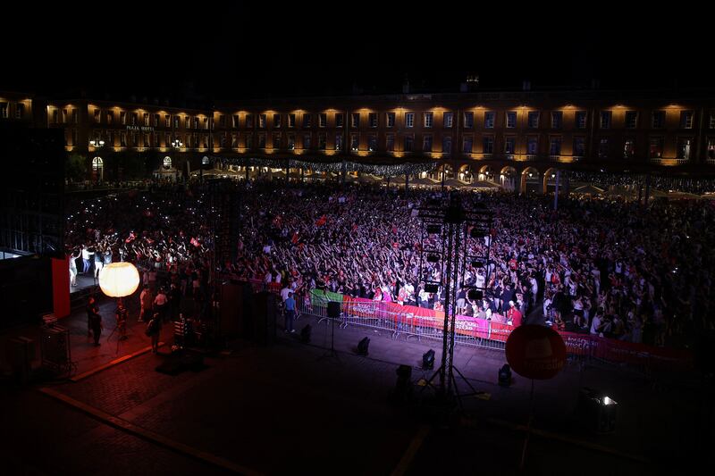 Toulouse fans celebrate their team's French Top 14 triumph in a fan zone in Toulouse. Photograph: Valentine Chapuis/AFP via Getty Images
