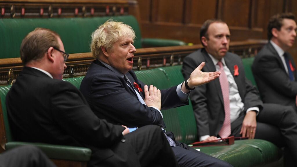 Boris Johnson in the House of Commons during Tuesday’s debate. Photograph: Jessica Taylor/PA Wire