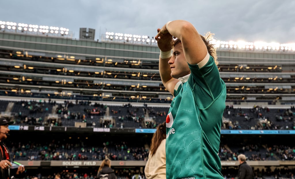 A disappointed Craig Casey after Ireland's defeat to New Zealand at Soldier Field, Chicago, on Saturday. Photograph: Dan Sheridan/Inpho