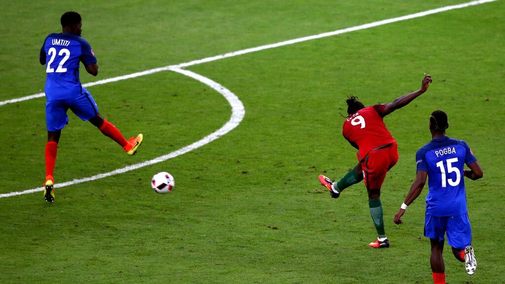 Eder scores the winning goal for Portugal during the Euro 2016 final against France. Photo: Alex Livesey/Getty Images