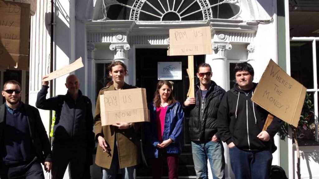 Teachers protesting outside Modern Educational Centre on Dublin’s Harcourt Street.