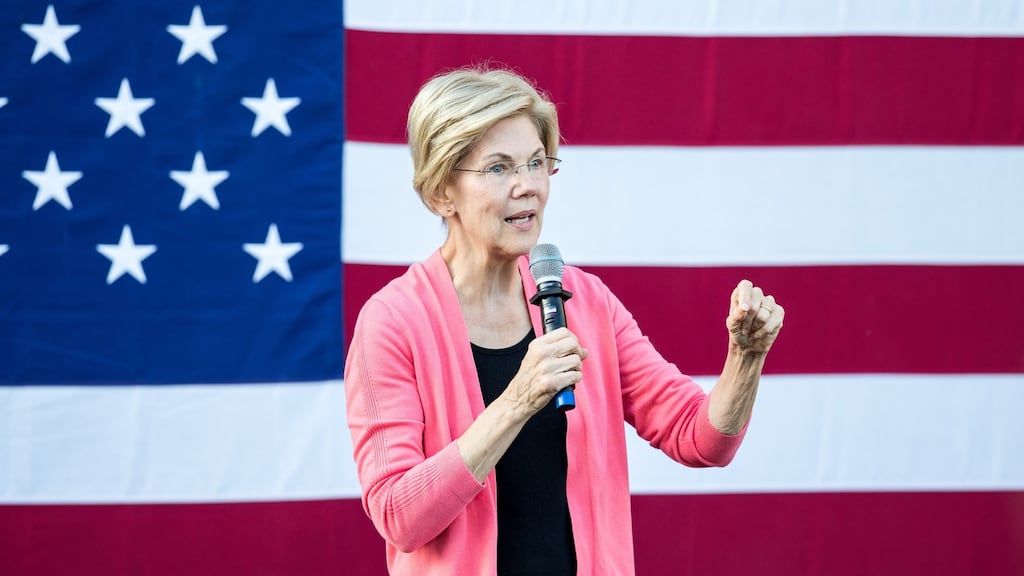 Democratic presidential candidate senator Elizabeth Warren has specifically threatened to go after Facebook, Google and Amazon, which all have major operations in Dublin. Photograph: Scott Eisen/Getty Images