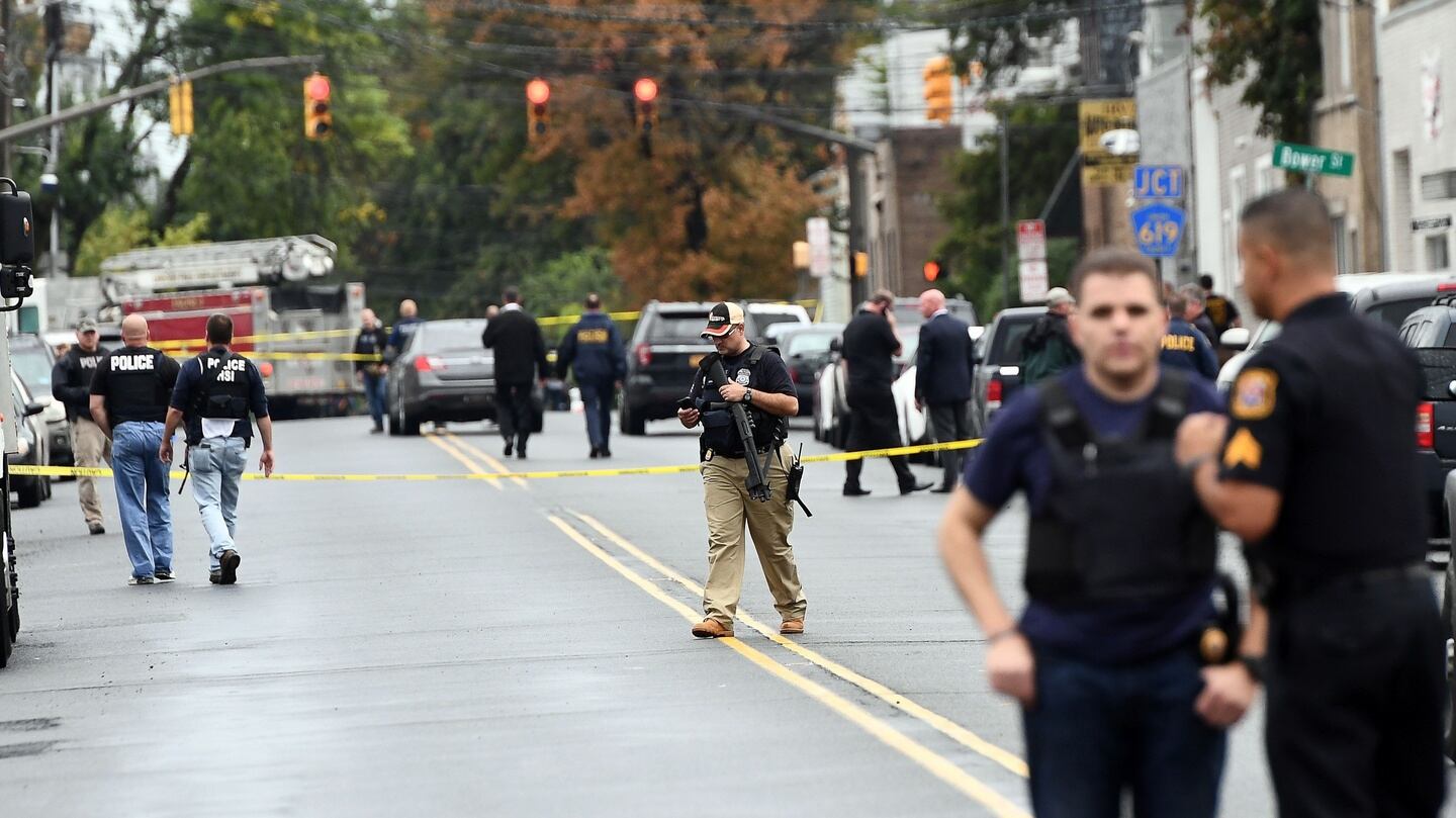 US officers secure the area where they arrested terror suspect Ahmad Khan Rahami following a shootout in Linden, New Jersey. Photograph: Jewel Samad/AFP/Getty Images