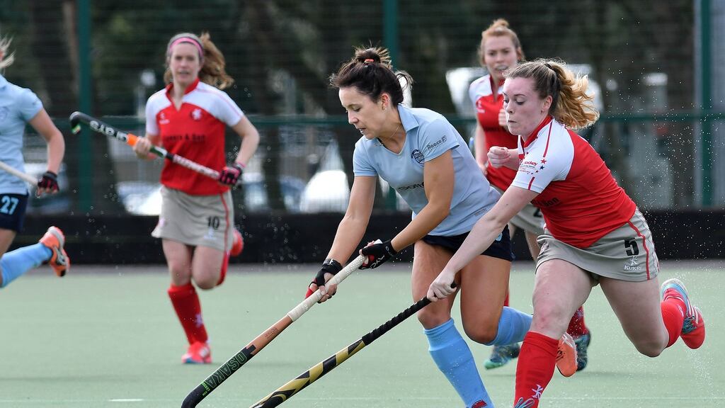Monkstown’s Anna O’Flanagan and Ruth Maguire of Pegasus in action earlier this year. Photograph: Rowland White/Inpho/Presseye