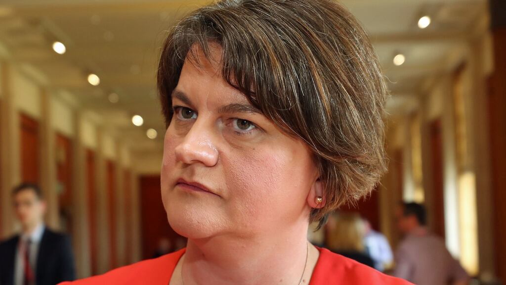 DUP leader Arlene Foster said her party was ‘committed to securing a Brexit deal that provides a seamless, frictionless border with the Republic of Ireland’. Photograph: Niall Carson/PA Wire