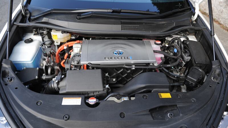 The engine of the new hydrogen-powered Toyota Mirai. Photograph: Aidan Crawley