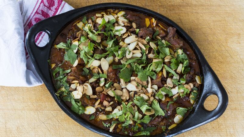 Moroccan lamb with almonds and raisins. Photograph: Emma Jervis