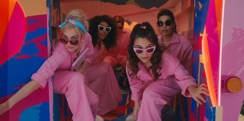 Margot Robbie with Alexandra Shipp, Michael Cera, Ariana Greenblatt and America Ferrera in the new film. Robbie said that when it comes to issues surrounding Barbie dolls, 'ultimately it is a conversation we’re having about ourselves, but it’s easy to put it on Barbie'. Photograph: Warner Bros