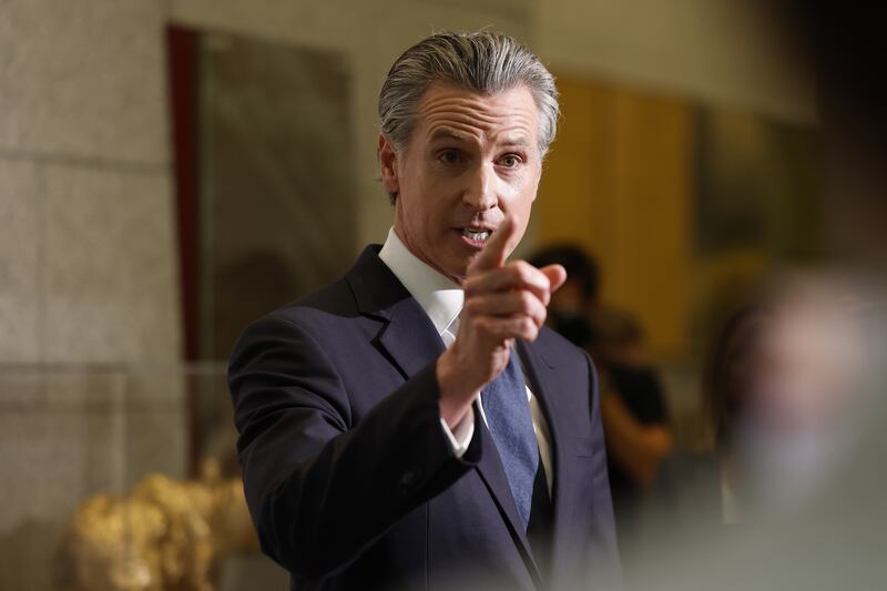 California governor Gavin Newsom responds to questions during a press conference after US federal Judge Charles Breyer halted US president Trump's deployment of California Guard soldiers in Los Angeles without consulting governor Newsom, June 12th 2025. Photograph: John G Mabanglo/ EPA