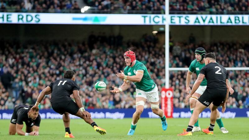 Ireland’s Josh van der Flier in action against New Zealand during the Autumn Nations Series at Aviva Stadium. Photograph: Bryan Keane/Inpho