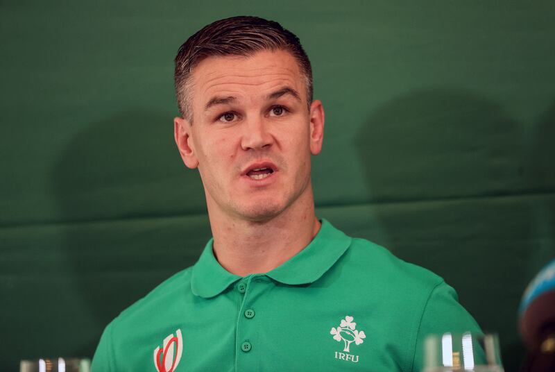 Johnny Sexton speaks at the press conference. Photograph: Dan Sheridan/Inpho