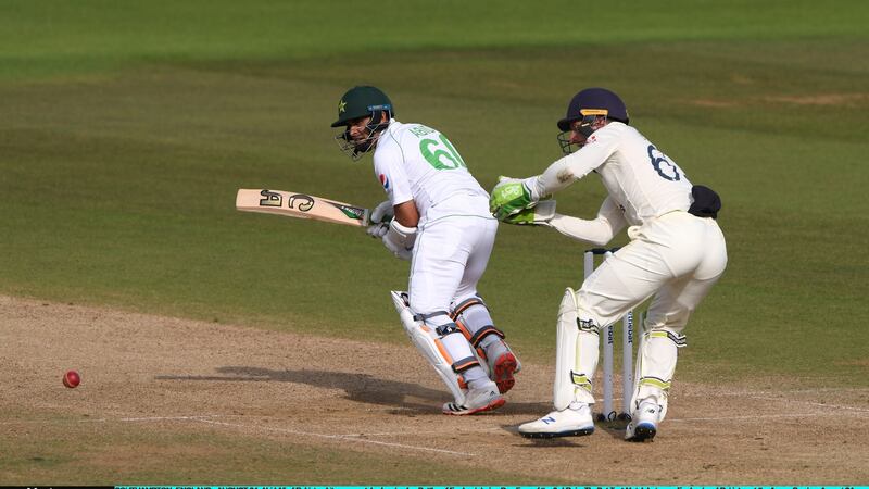 Abid Ali plays to the leg side with Jos Buttler keeping up to the stumps on day four at the Ageas Bowl. Photograph: Stu Forster/Getty