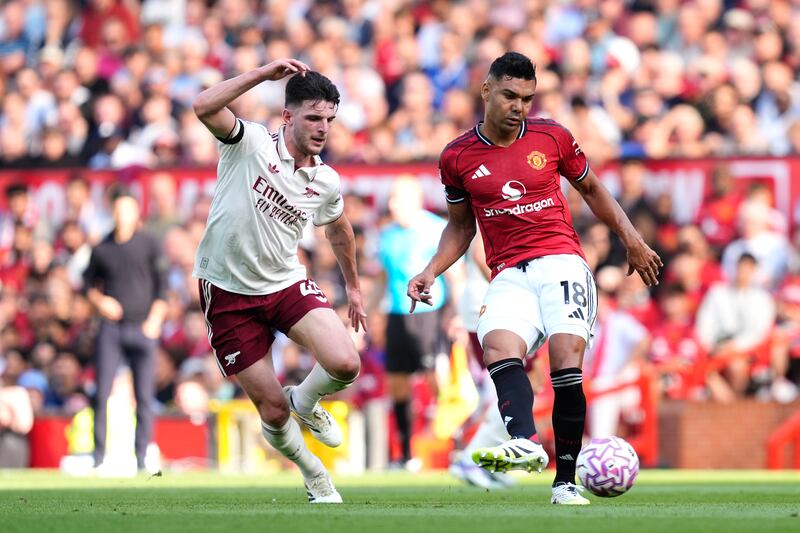 Manchester United's Casemiro in action against Arsenal's Declan Rice. Photograph: Nick Potts/PA