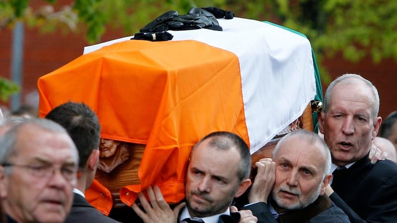 The coffin of Gerard “Jock” Davison, a former IRA commander, is carried during his funeral in the Markets area of Belfast on May 9th, 2015. File photograph: Brian Lawless/PA Wire