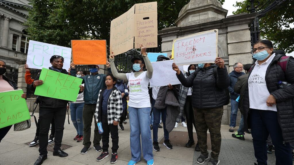 Asylum seekers held a rally in Dublin on Thursday asking the Government to address the backlog in applications for the regularisation of their residency. Photograph: Nick Bradshaw