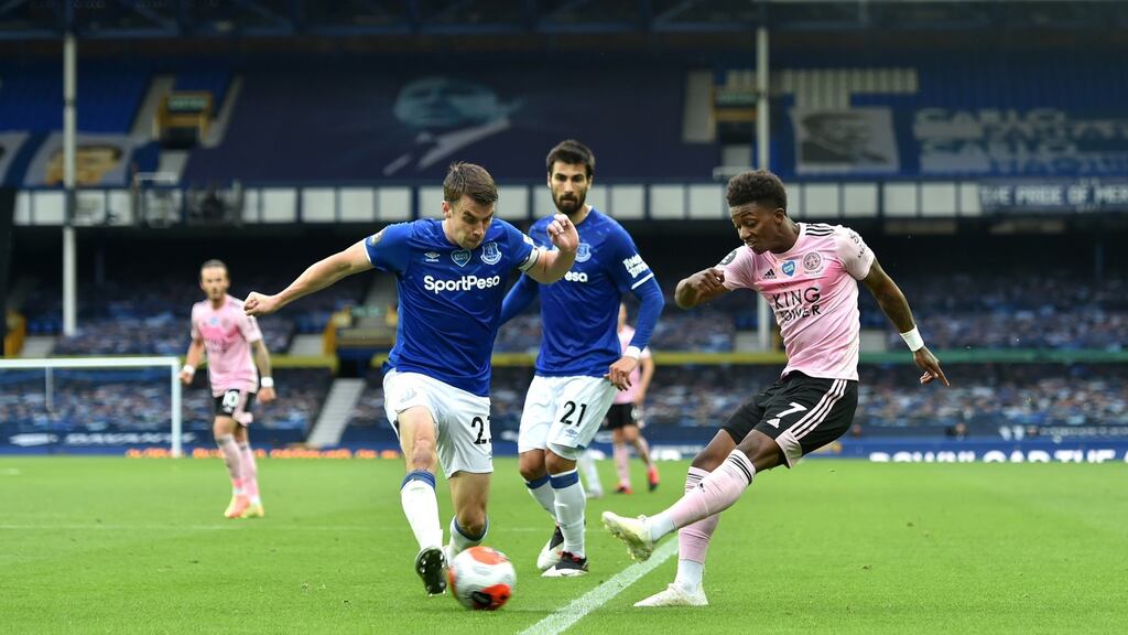 Everton captain Séamus Coleman in action during his side’s win over Leicester. Photograph: Peter Powell/Getty
