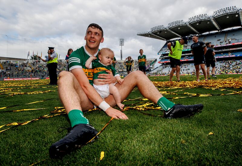 Kerry’s David Clifford with his son Ógie. Photograph: James Crombie/Inpho