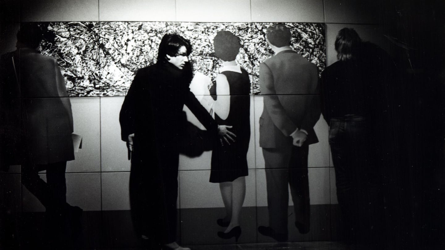 Bono and Guggi in front of Ballagh’s ‘Three People Looking at a Pollock’ in 1979. Photograph: Patrick Brocklebank