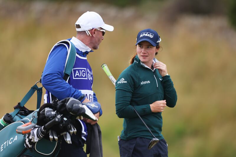 Leona Maguire and her caddie Dermot Byrne. Photograph: Charlie Crowhurst/Getty
