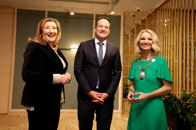 Dublin Chamber President Siobhan O'Shea, right, with CEO Mary Rose Burke and Taoiseach Leo Varadkar at the Dublin Chamber AGM. Picture: Conor McCabe Photography.