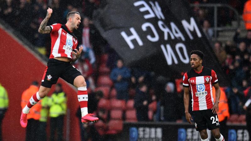 Southampton striker Danny Ings celebrates scoring. Photograph: Glyn Kirk/AFP via Getty