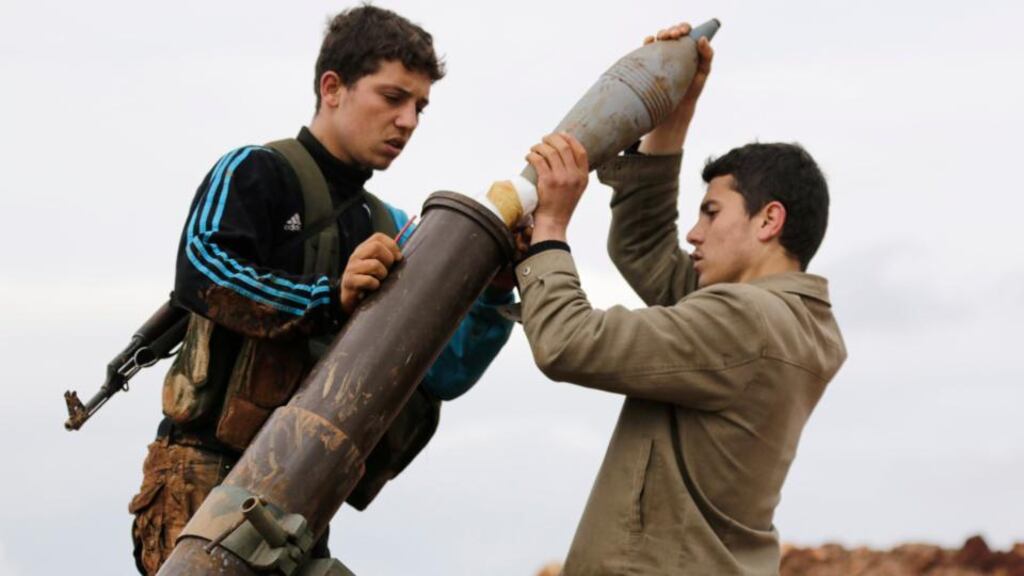 Members of al-Qaeda’s Nusra Front prepare to fire a mortar towards forces loyal to Syria’s president Bashar al-Assad in al-Mallah farms, north of Aleppo, last month. Photograph: Hosam Katan/Reuters
