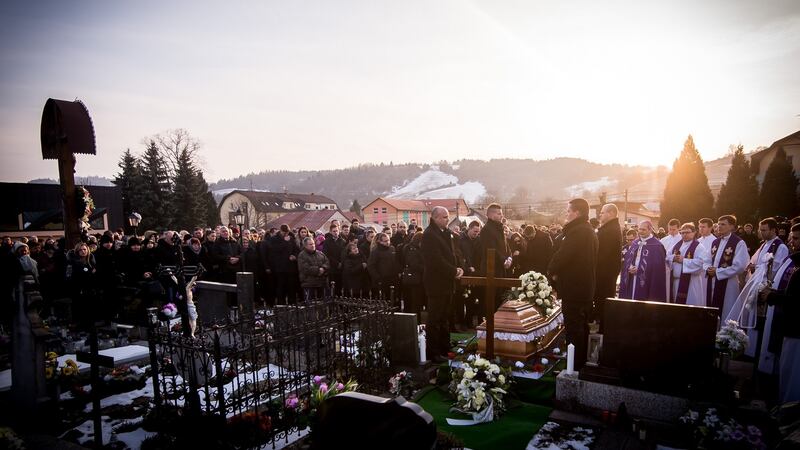 Relatives and friends attend a funeral of murdered Slovak investigative journalist Jan Kuciak in Stiavnik, Slovakia, on March 3rd, 2018. Photograph: Vladimir Simicek/AFP/Getty Images