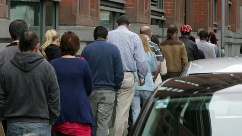 The number of men out of work fell by 28,200 to 186,900 over the year to the end of March, while the number of women unemployed fell by 1,700. Photograph: Frank Miller/The Irish Times