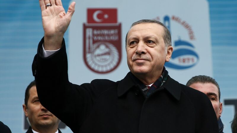 President Recep Tayyip Erdogan speaks at a rally in Bayburt, Turkey. Photograph: Yasin Bulbul/Pool via The New York Times
