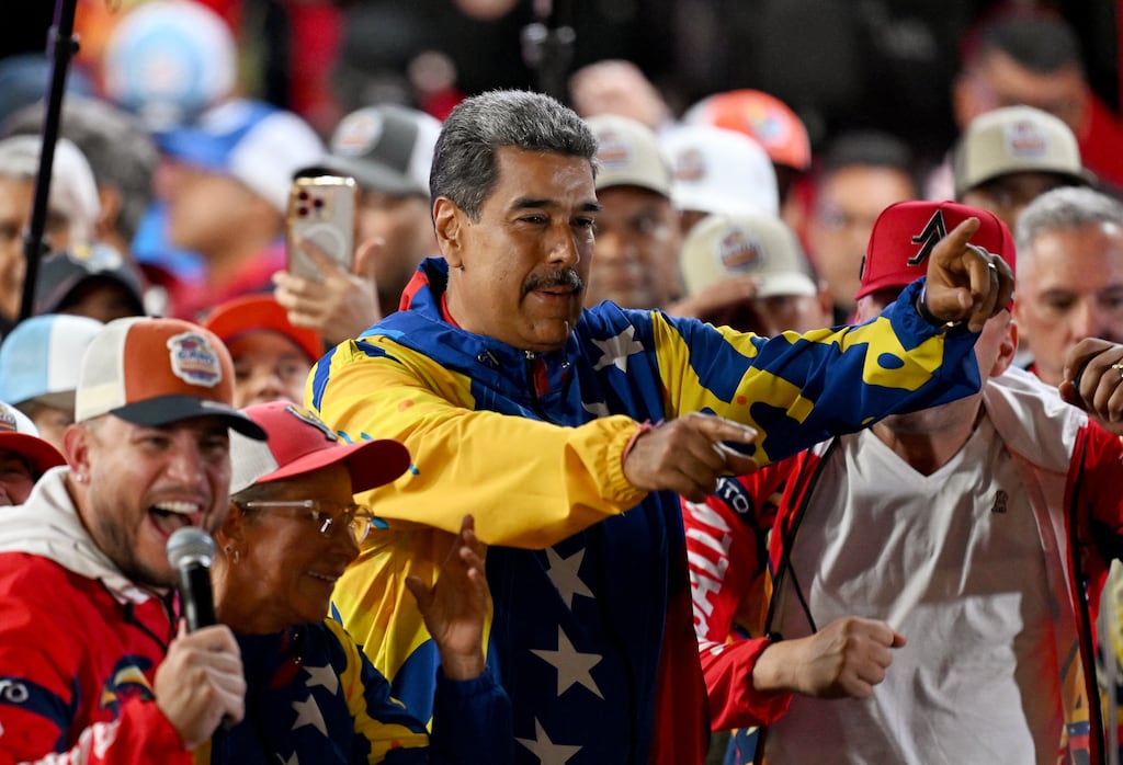 Venezuelan president Nicolás Maduro reacts to his country's declared election results. Photograph: Juan Barreto/AFP via Getty Images